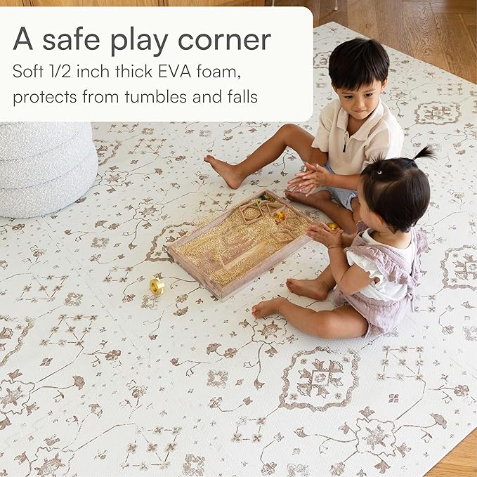 Lillefolk Baby Play Mat for Floor – 6x6ft Vintage Coffee | Soft Non Toxic Premium EVA Foam Tiles for Tummy Time, Crawling & Playroom – Waterproof Floor Mat for Babies & Toddlers (9 Tiles)