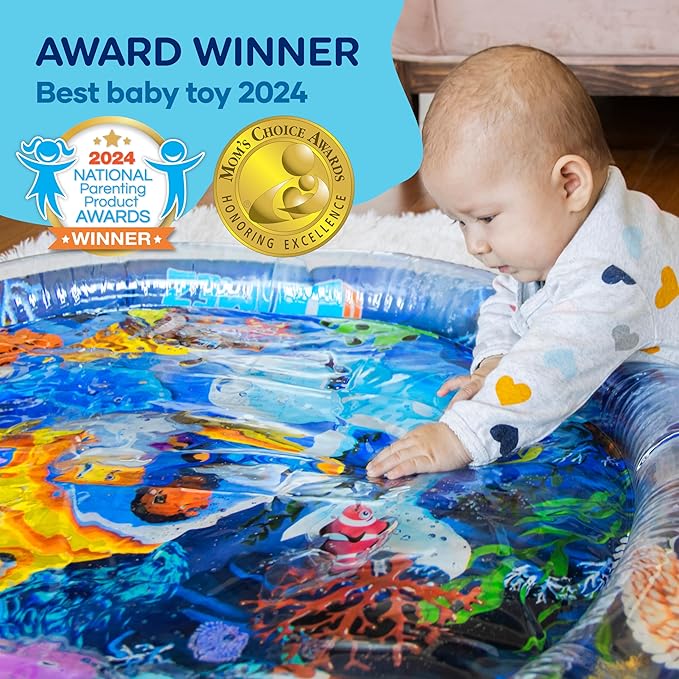 Premium Tummy Time Water Mat, Extra Large Multi-Stage Activity Center Promoting Baby Motor & Sensory Development, Inflatable Playmat Visual Stimulation Gift Infants Toddlers Boys Girls