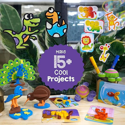 Imagimake 5 in 1 Awesome Craft Kit | Over 15 Projects - Creative DIY Arts & Crafts, Craft Kit for Kids | Gifts for 5 6 7 8 9 10 11 12 Years Old Girls & Boys | Arts and Crafts for Kids Ages 6-8 & 8-12