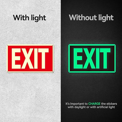 Exit Sign -2 Pack Glow in the Dark Exit Signs Aluminum 12x7 Inch – Photoluminiscent, Laminated for Ultimate UV, Weather & Fade Resistance , Indoor & Outdoor for Business, School, Office, Warehouse,fire exit sign