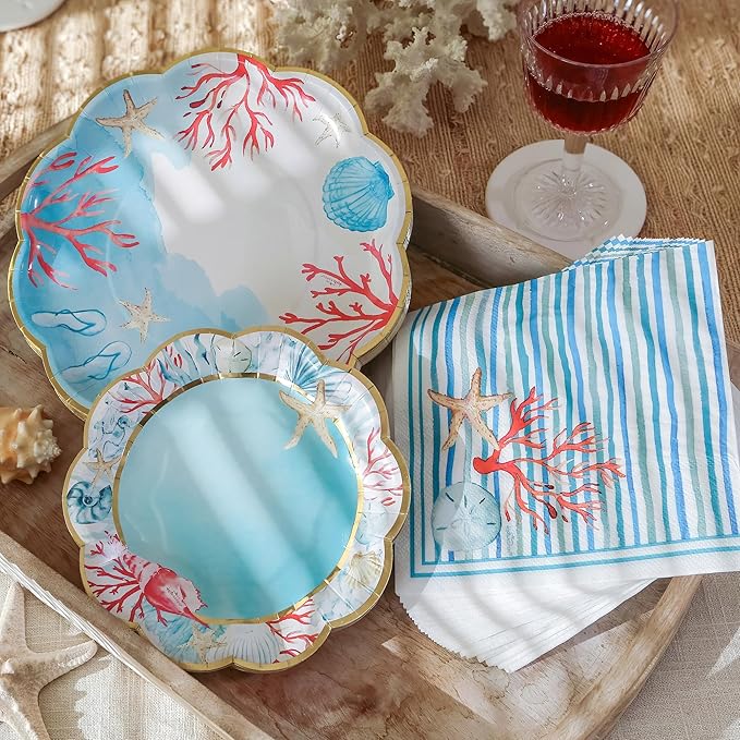 Kate Aspen Beach Party Decorations - 62 Piece Coastal Plates and Napkins Party Supplies for 16 Guests - Summer Tableware for Bridal Shower, Luau, Wedding, Pool Parties & More