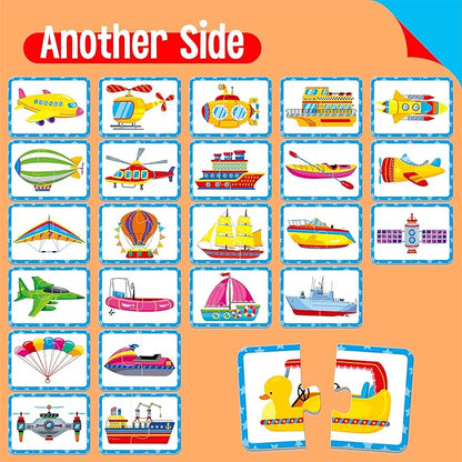48 Vehicle Matching Puzzles, Self-Correcting Puzzle Match Game Educational Learning Activities for Toddlers, Preschool, Transportation-Themed Learning Games Toys for 3 Years Old