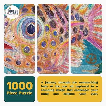 Cross & Glory - Pufferfish Odyssey: A Deep Sea Masterpiece - 1000 Piece Jigsaw Puzzle for Adults | Best New Ocean Art Puzzle | Vibrant Underwater Artwork for Relaxation and Fun