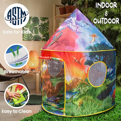 W&O Dinosaur Discovery Play Tent with Roar Button - Extraordinary Pop Up Tent for Boys & Girls - Perfect for Indoor & Outdoor Adventures