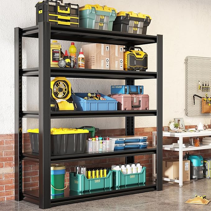 78" H Garage Shelving, Heavy Duty Storage Shelves, Garage Storage Shelves, Adjustable 5 Tier Metal Shelving Unit, Utility Shelves for Warehouse Backyard, 78" H×47.5" W×18" D