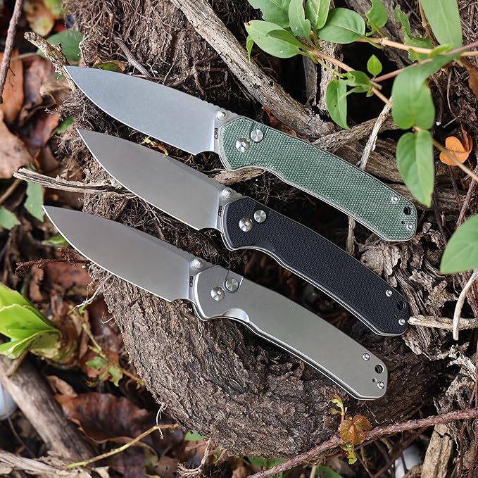 CJRB CUTLERY Pocket Knife Pyrite (J1925L) Button Lock EDC Large Foldable Knife AR-RPM9 Steel Blade and Stainless Steel Handle Silver Outdoor for Women Men for Gifts