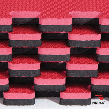 Norsk Dual-Sided Reversible 1/2" Foam Exercise Mats for Home Gym - Interlocking EVA Foam Tiles