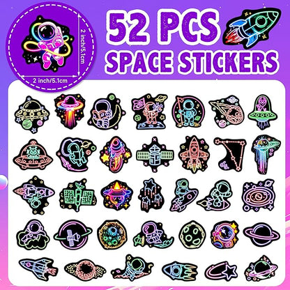 52 Pcs Neon Astronaut Stickers for Kids, Waterproof Space Sticker for Water Bottle, Vinyl Laptop Decals for Teens Girls Boys, Students Adults Sticker Pack