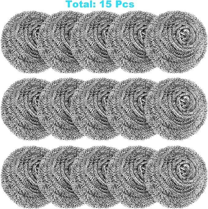 15 Pack Steel Wool Scrubber, Metal Kitchen Scrubbing Sponges, Dishwashing