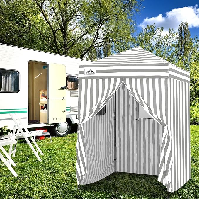 EAGLE PEAK Flex Ultra Compact 5x5 Pop-up Canopy, Sun Shelter, Changing Room, Portable Privacy Tent for Pool, Fashion Photoshoots, or Camping, Gray/White