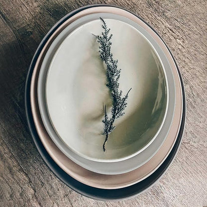Mora Ceramic Large Serving Bowls- Set of 2 Oval Platters for Entertaining. Modern Kitchen Dishes for Dinner, Fruit, Salad, Turkey, etc. Oven, Dishwasher Safe, 55/35 oz, 13.5" / 11.8" - Neutrals