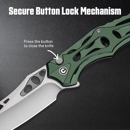 CIVIVI Biophase Pocket Folding Knife for Men, 3.48" Nitro-V Blade Aluminum Handle, Lightweight Skeletonized Flipper Knife for Tactical Survival C23083-1 (Green)