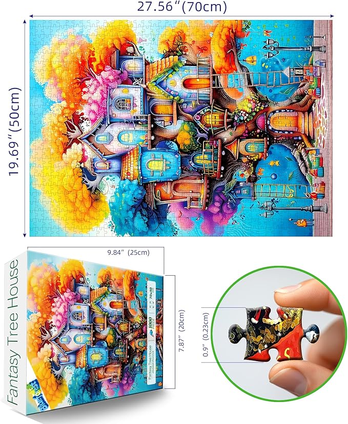 Blueforest 1000 Piece Jigsaw Puzzle for Adults - Magical Treehouse Fantasy Art with Autumn Forest, Vibrant Colors & Puzzle Design, Challenging Adult Puzzle for Display (27.5x19.7 Inches)