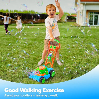 SLOOSH Bubble Lawn Mower Toddler Toys - Leak-Proof Bubble Machine Pretend and Play Gardening Toy for Indoor Outdoor Use, Push Toys Preschool Baby Boys Kids Halloween Birthday Gifts (Blue)
