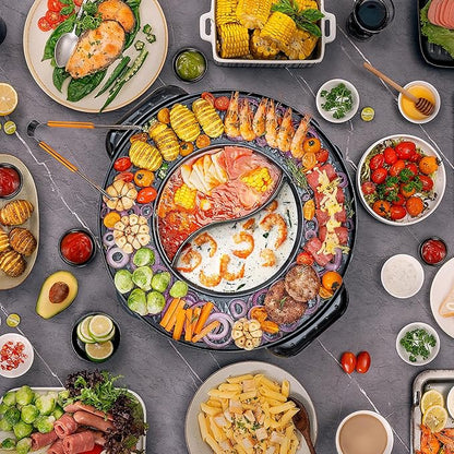 Food Party Hot Pot with Grill 2 in 1 Electric Smokeless Grill and Hotpot Pot
