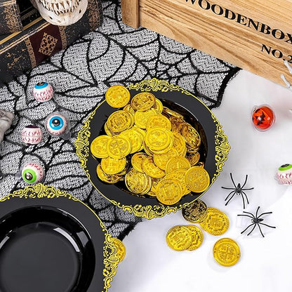 100PCS Black Plastic Bowls - 12 oz Black Gold Disposable Salad Bowls - Heavy Duty Soup Serving Bowl - Fancy Plastic Candy Bowl for Weddings, Parties, Dinners, Catering, Picnics, New Year Party