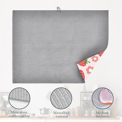 Pink Strawberry Dish Drying Rack Mat