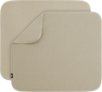 S&T INC. Dish Drying Mat 2 Pack, 16” x 18”, Absorbent Microfiber Kitchen