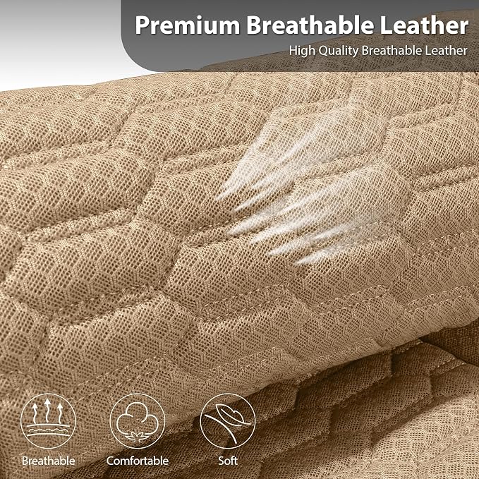 CAR PASS 3D Foam Mesh Leather Car Seat Covers Full Set, Tan Breathable Mesh Faux Leather Seat Covers for Car, Universal Fit for SUV Truck Sedan Automotive, Armrest Airbag Compatible, All Beige