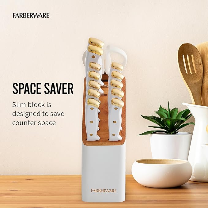 Farberware 14-Piece Knife Block Set, High-Carbon Stainless Steel, Triple-Riveted