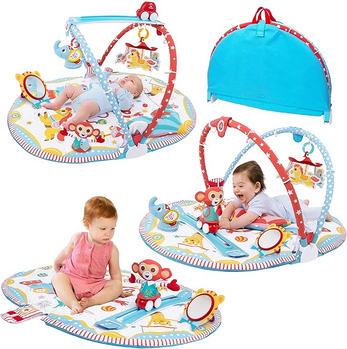 Yookidoo Baby Gym and Play Mat - 3 Stage Accessory Gym with Motorized Robot Track - 20 Development Activities - Age 0-12 Months (Gymotion Circus Playland)
