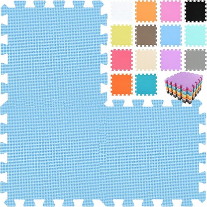 qqpp EVA Rubber 18 Tiles Interlocking Puzzle Foam Floor Mats - Baby Play Mat for Playing | Exercise Mat for Home Workout. Blue. QC-Gb18N