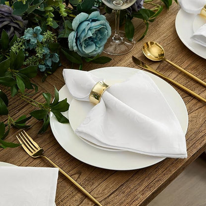 Newbridge Barcelona Luxury Damask Fabric Tablecloth, 60” Wide x 84” Rectangle, White, 100% Polyester, No Iron, Soil Resistant Dining Room, Party and Banquet Table Cover