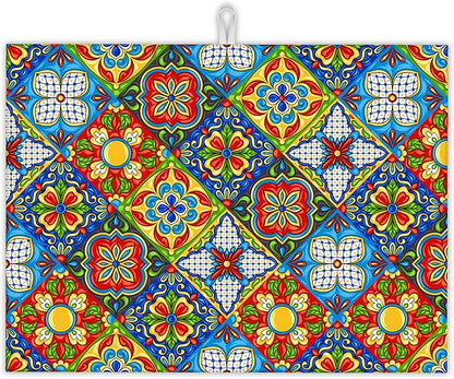 Mexican Tile Dish Drying Mat, Boho Tradicion Drying Rack Pad Countertop Dishes