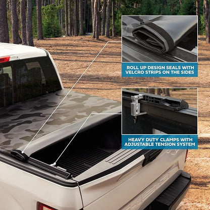 Camo Tonneau Cover for Ford F-150 2015-2026 5.5 ft Bed, All-Weather Retractable Truck Bed Cover Camo Design Truck Bed Cover for F150 & F-150 Lightning Soft Roll-Up Truck Tonneau Cover