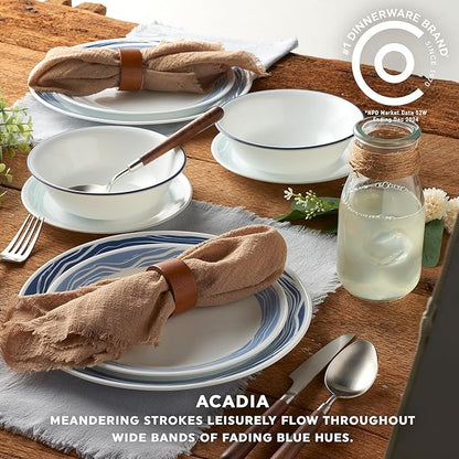 Corelle Vitrelle 18 Piece Glass Dinnerware Sets Service for 6, Triple Layer Chip & Crack Resistant Glass Plate and Bowl Sets, Acadia