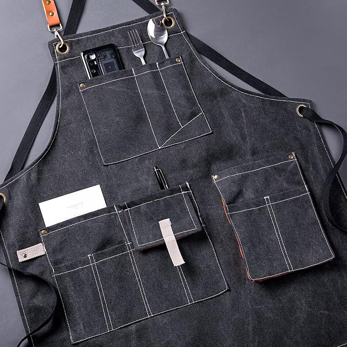 Aoomzoon Canvas Aprons for Men Chef Apron, Work Apron - 16oz Heavy Duty Cross