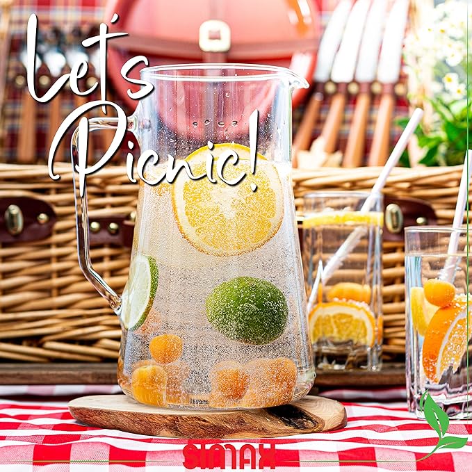 Simax Large Glass Pitcher With Spout, 2.5 Quart Borosilicate Glass Iced Tea