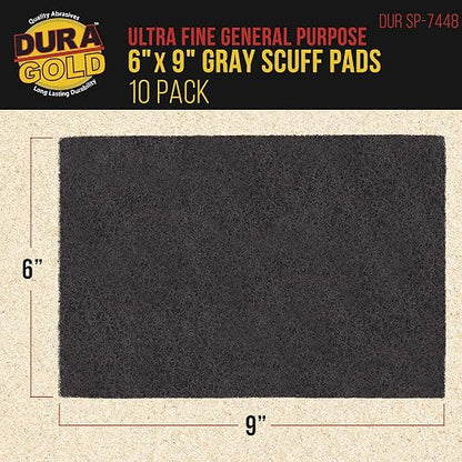 Dura-Gold Premium 6" x 9" Gray Ultra Fine General Purpose Scuff Pads, Box of 10 - Final Scuffing, Scouring, Sanding, Cleaning, Paint Color Blend Prep, Surface Adhesion Preparation, Automotive Autobody