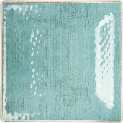 Carlisle FoodService Products Grove Reusable Plastic Plate Square Plate with Rim for Home and Restaurant, Melamine, 10.5 Inches, Aqua, (Pack of 12)