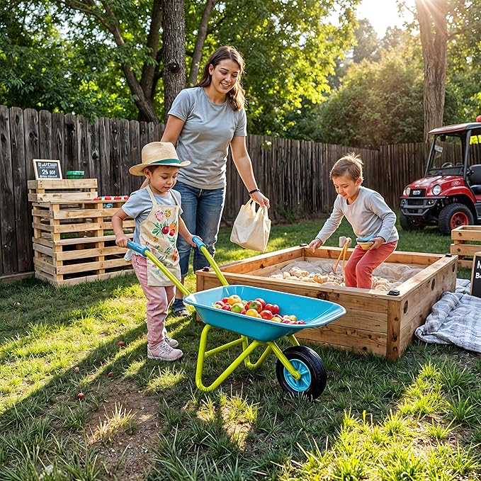 G & F Products Kids Metal Wheelbarrow – Child-Sized, Durable Metal Construction with Sturdy Wheel, Easy Assembly, Ideal for Outdoor Play, Gardening Fun, Backyard Activities & Toddler-Friendly Design