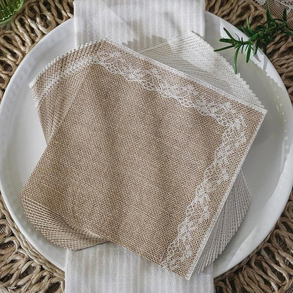 Kate Aspen Burlap & Lace Party Decorations - 62 Piece Rustic Bridal Shower and Wedding Tableware Set for 16 Guests - Disposable Floral Paper Plates and Napkins Party Supplies